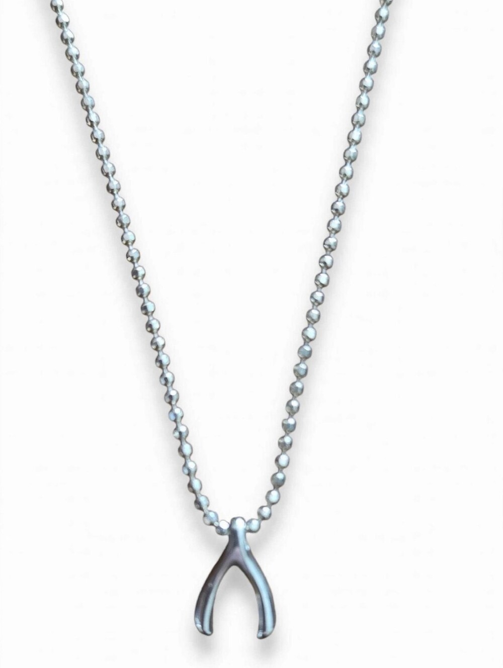 Sterling Silver Wishbone Pendant Necklace - Silver